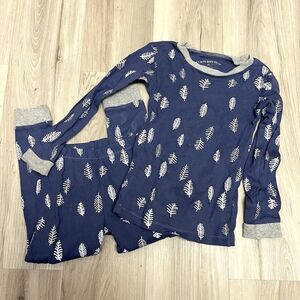 Burt’s Bees PJ Set Kids 4T Navy Blue & White Leaf Print Long Sleeve & Pant